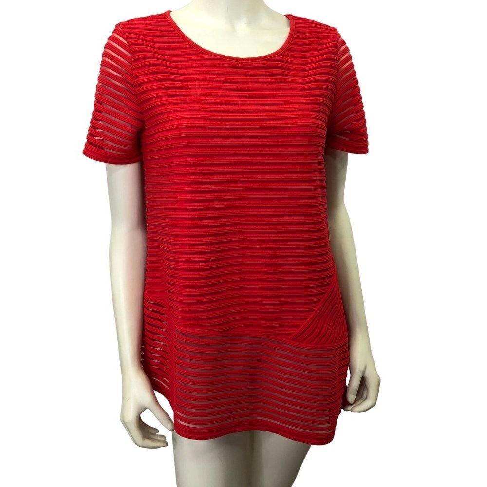 CALVIN KLEIN RED TOP‎ WITH SHEER HEM S NEW WITHOUT TAG